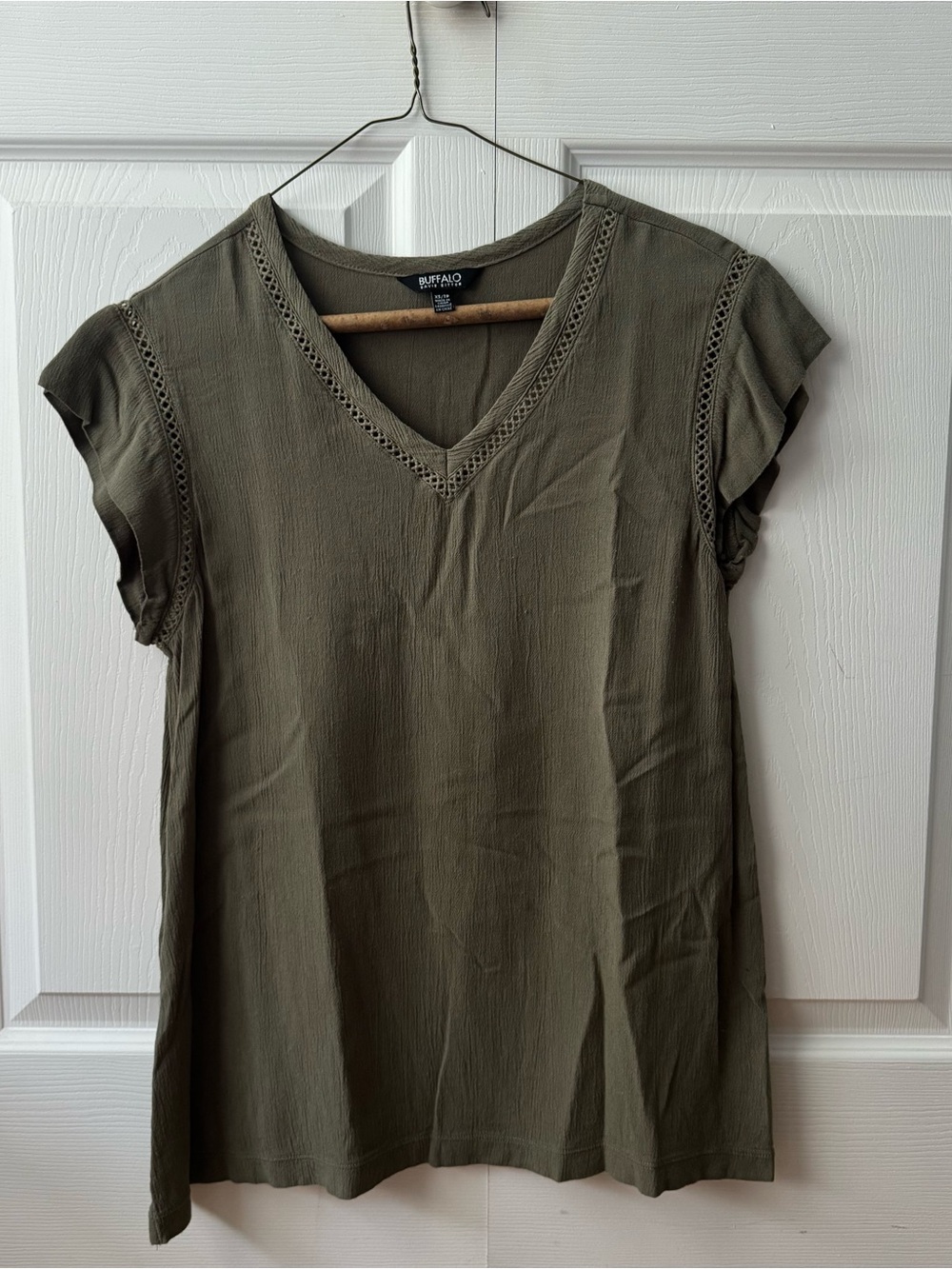 Buffalo David Bitton Olive V-Neck Cap Sleeve Top